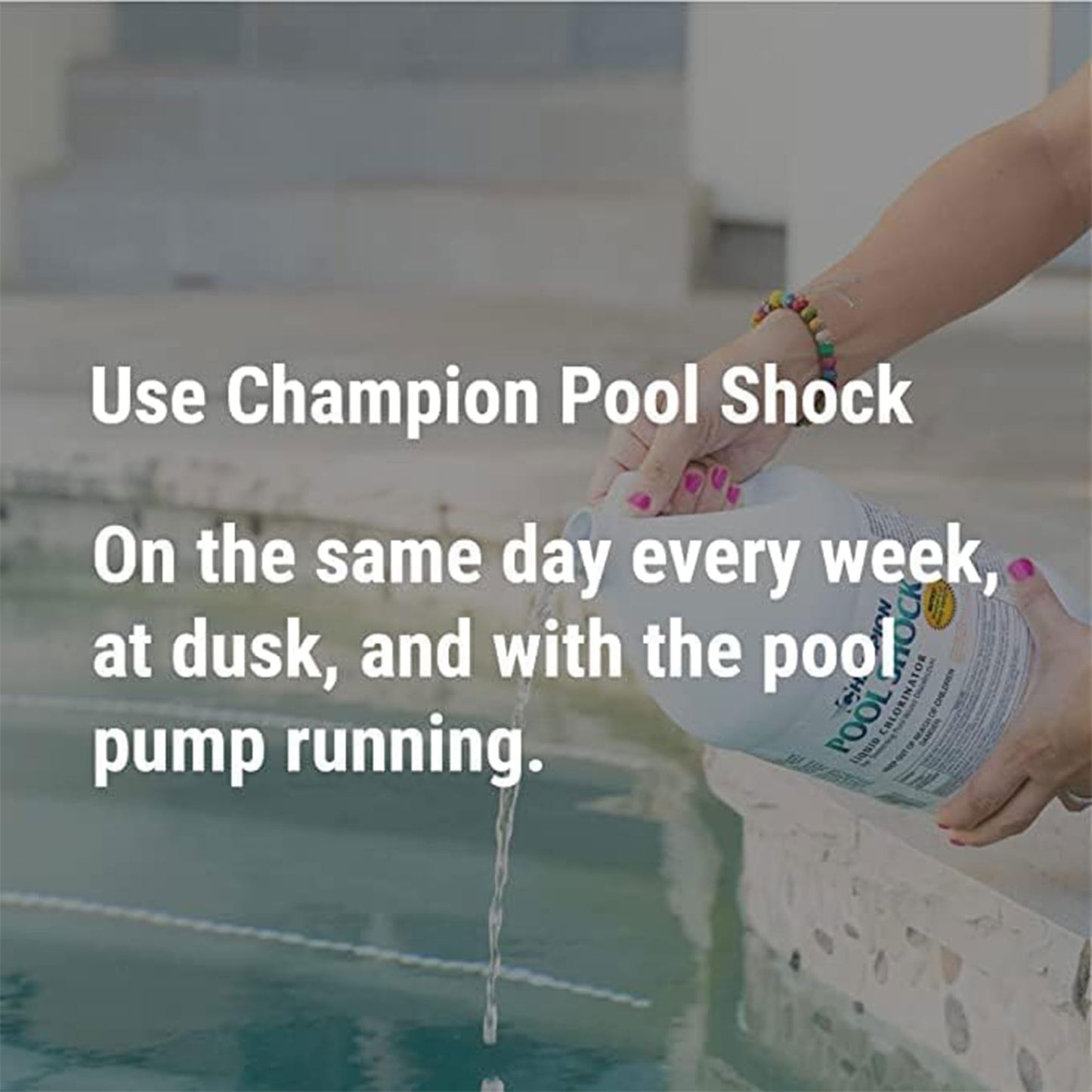 Champion 2-Pack Pool Shock, 12.5 Liquid Chlorinator for Swimming Pools, 1 Gallon Each - Fast-Acting Sodium Hypochlorite Sanitizer, Ready to Use, Non-Staining, Non-Scaling, Commercial Grade