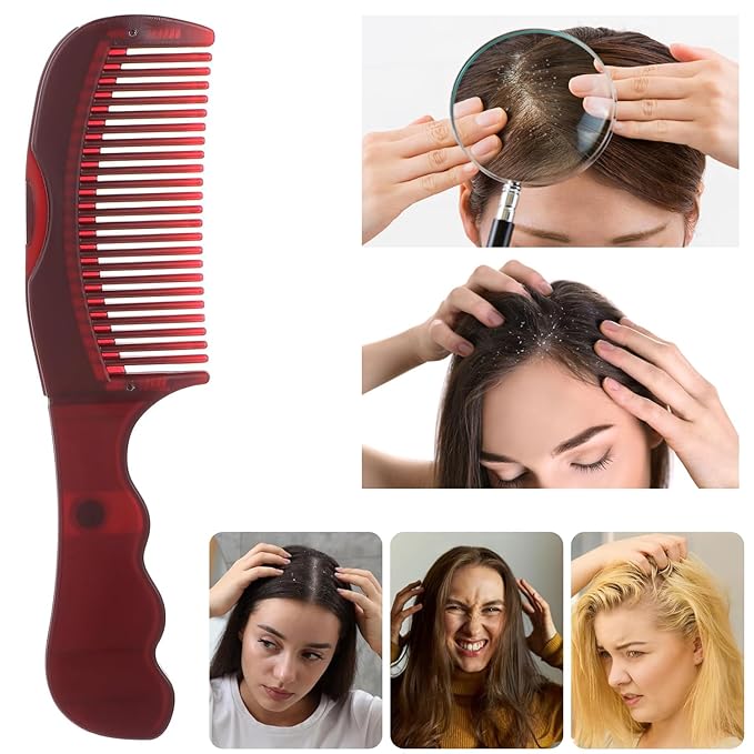 Dandruff Comb, Hollow Tooth Button Comb, Detoxing Comb Energy Massage Comb, Scalp Psoriasis Comb Dandruff Removal Comb, Lice Comb Multifunctional Hairbrush (Red 1PC)