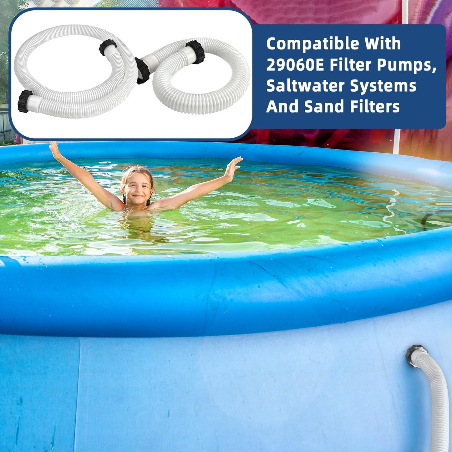 Conderyang 2 Pack 1 1/2 Pool Hose for Above Ground Pools 6ft&3ft Long Pool Pump Replacement Filter Hoses 1.5" EVA Swimming Pool Filter Hose for Filter Pumps, Saltwater Systems and Sand Filters (White)