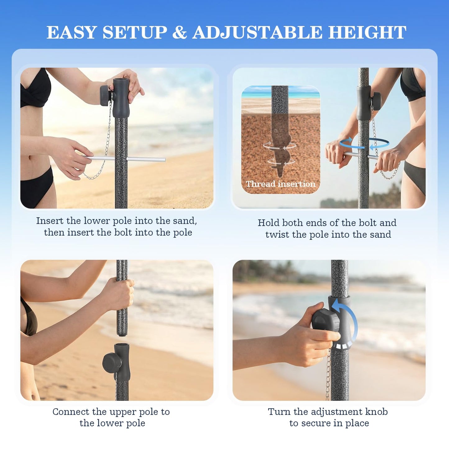 UIRWAY 7.5FT Beach Umbrella, Heavy Duty Windproof Beach Umbrellas with Sand Anchor & Tilt, Sun Protection Portable Beach Umbrella with Carrying Bag for Beach, Patio Garden Pool Outdoor