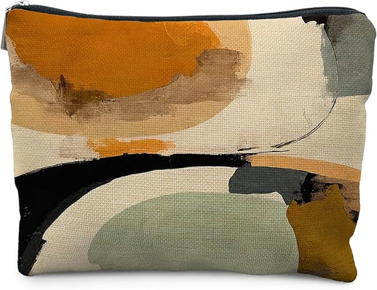 Abstract Japandi Art Makeup Bag, Modern Minimalist Boho Neutral Cosmetic Bags for Women, Boho Gifts for Women, Mid Century Modern Zipper Makeup Pouch