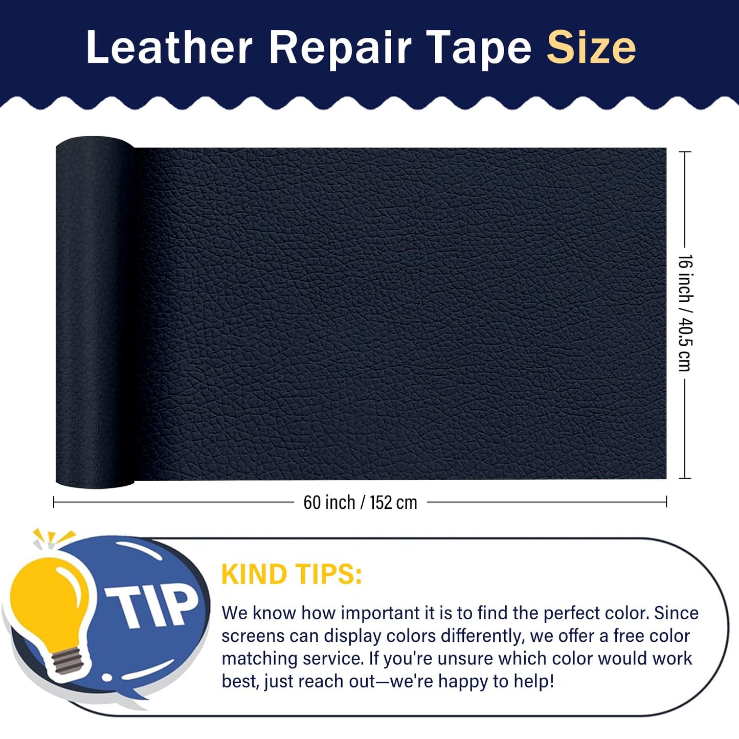 Zenyao Leather Repair Patch Tape - Self Adhesive Leather Repair Kit for Car Seat Furniture, Heavy Duty Vinyl Repair Patch for Couch Sofa, Waterproof Fix for Tears, 16x60 Inch Roll, Navy Blue