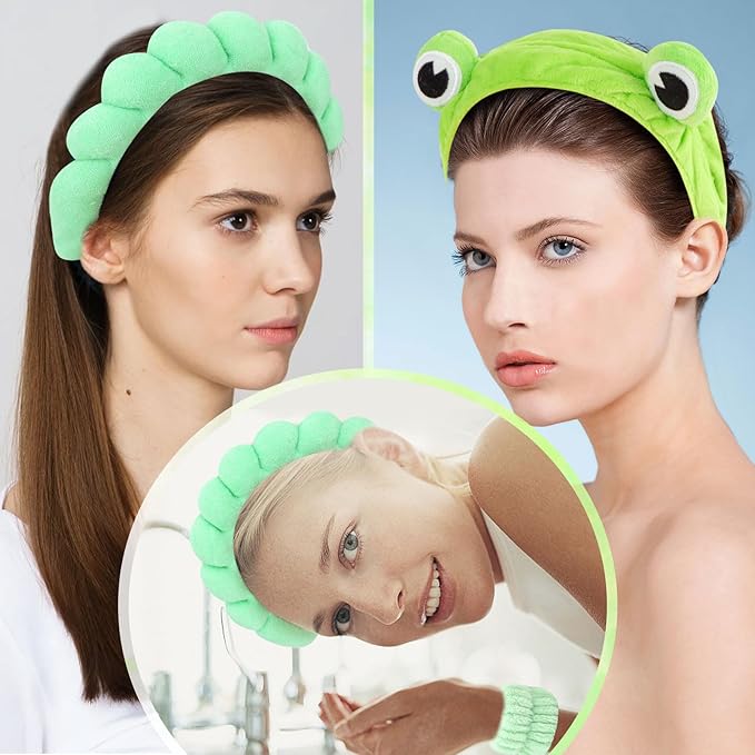 Spa Headbands and Wristbands - 6 Pcs Terry Cloth Sponge Headband Set for Skincare, Makeup Removal, and Shower