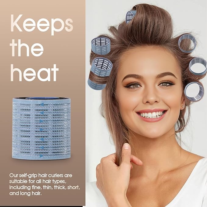 18 pcs Heatless Self Grip Hair Rollers,Large Curlers for Long Medium Short Hair,No Heat Hair Curlers to Sleep In,Salon Hairdressing Curlers for Women Blowout Look,3 Sizes Hair Rollers