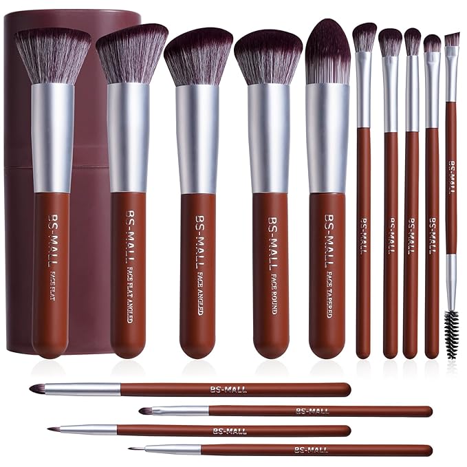BS-MALL Makeup Brush Set 14 Pcs With Case - Foundation Brush, Concealer Brush, Blush Brush & Flawless Application Ã¢ÂÂ Complete Luxury Cosmetic Brush Kit For Travel & Daily Use (Brown)
