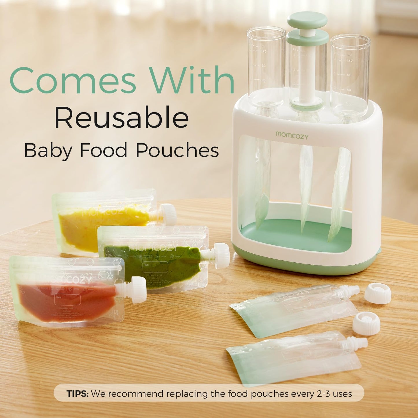 Momcozy Squeeze Station,Baby Food Maker,Pouch Filler for Homemade Baby Puree, BPA-Free, Dishwasher Safe, with Reusable Baby Food Pouches for Babies & Toddlers