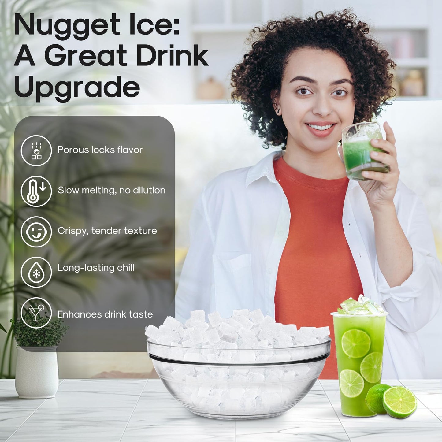 ICEPURE Nugget Ice Makers Countertop with App, Portable Ice Machine with WiFi, 33lbs in 24H, Ready in 5-10 Mins, Self Cleaning，Small Ice Maker with Basket Scoop, for Home/Kitchen/Party/RV/Camping