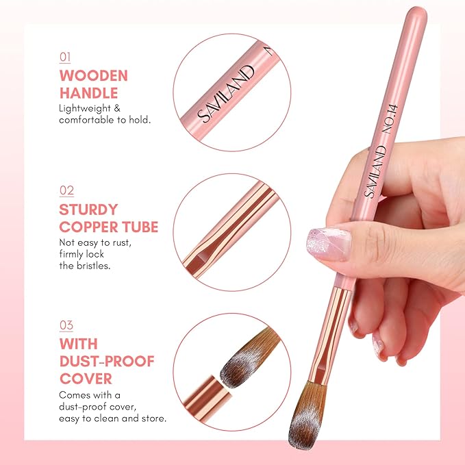 SAVILAND 3PCS Acrylic Nail Brush Set: Size 8/10/14 Kolinsky Acrylic Nail Brushes for Application, Pink Handle Professional Acrylics Powder Brushes for Nails Extension & 3D Nails Carving