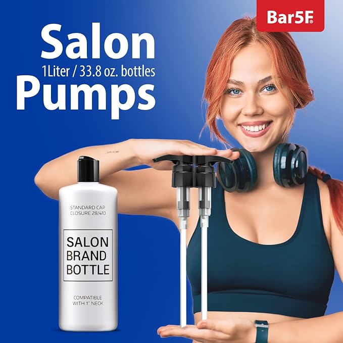 Liter 33.8 oz Shampoo Conditioner Pumps Fits Salon Brand Bottles, 2-Pack Pump Top Dispenser Compatible with 1-inch Neck Diameter Bottles (Black)
