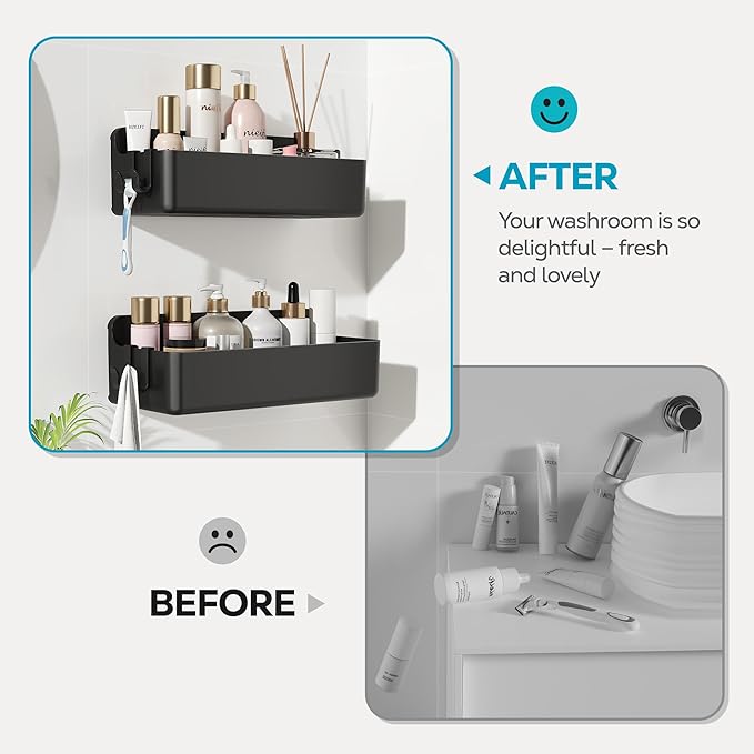 Nieifi Adhesive Wall Shelf, Shower Shelves, Shower Organizer for Bathroom Organization (Black, 2 pieces)