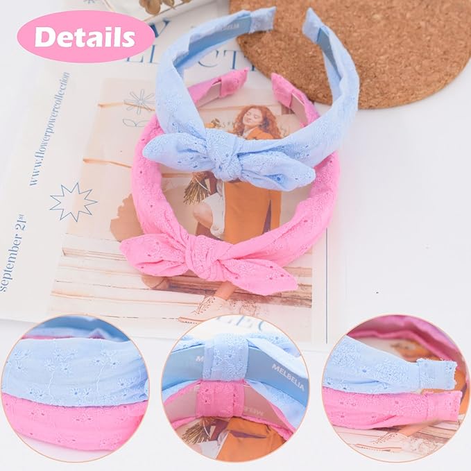 Toddler Headbands with Bow, Thin Knotted Non-Slip Hair Accessories for Girls and Women (Bule/Pink, 2Pcs)
