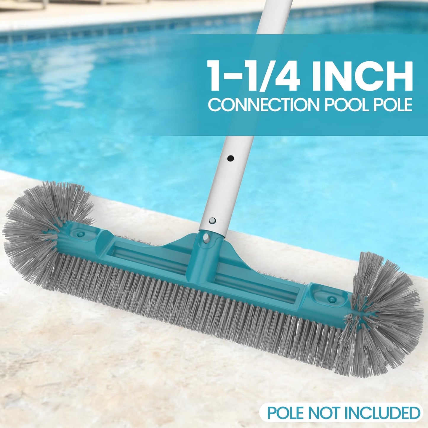 18” Pool Brush Head - Plastic Pool Brushes with Round Ends for Cleaning Swimming Pool Walls, Steps & Corners, Safe for Vinyl Liner(No Pole)