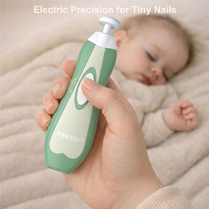 Fansidi Upgraded Electric Baby Nail File - Precise 4-Stage Baby Nail Trimmer for Newborn to Toddler Unisex, Safe & Gentle Nail Buffer with Soft LED Light & 18 Grinding Heads, Perfect Baby Shower Gift