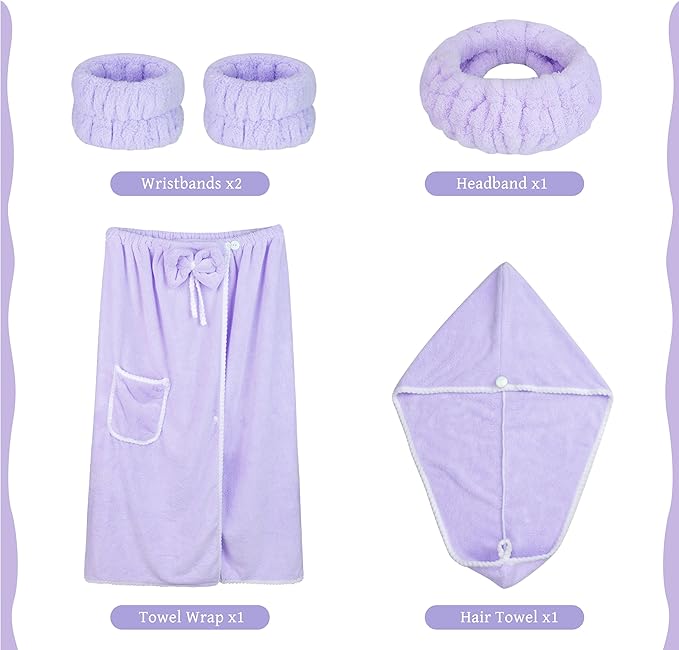 Towel Wrap Women Shower Robe Adjustable Closure Bathrobe with Hair Drying Towel & Spa Wraps
