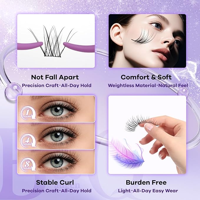 B&Q Wispy Lash Clusters Kit, Natural 03, Individual False Eyelashes Extension Set, Undetectable Natural Look for Effortless Day-to-Night Beauty, from Office Elegance to Date Night Glamour(8-16mix)