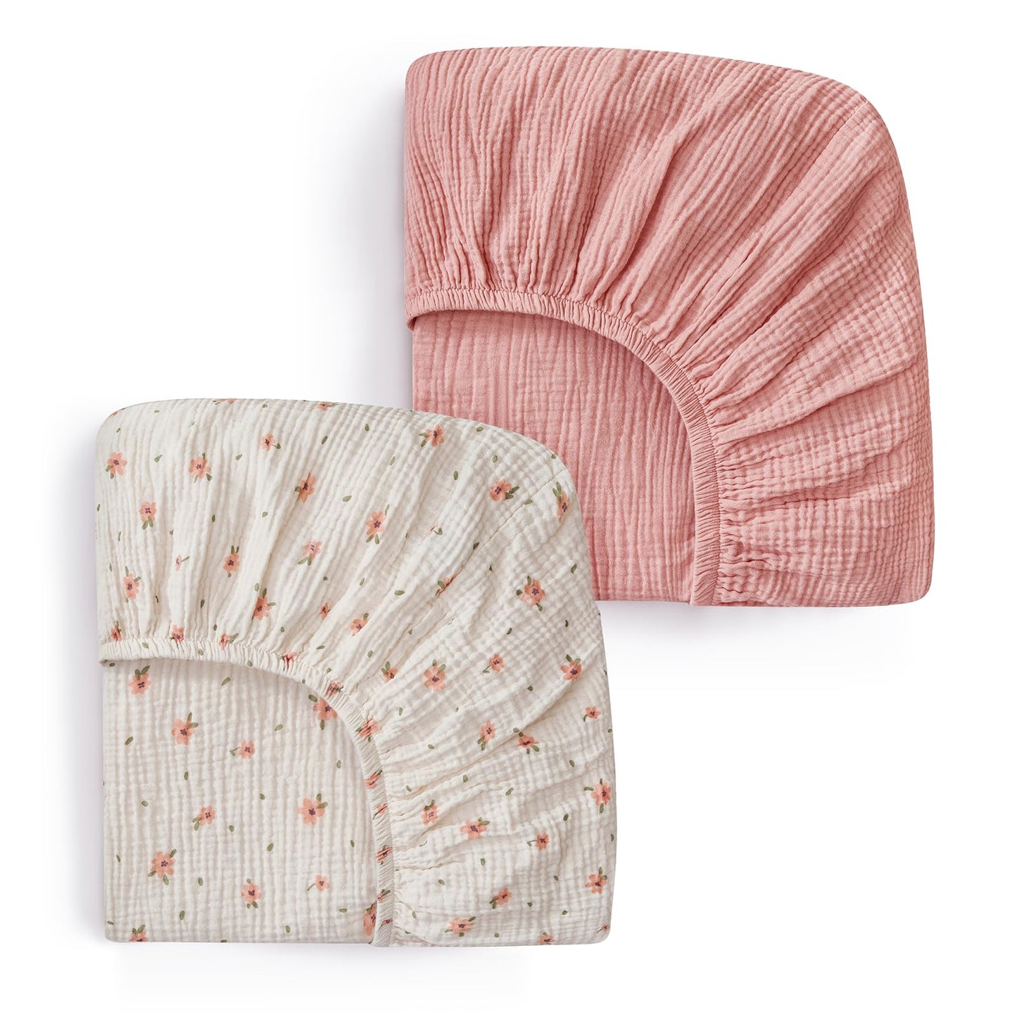 Blissful Diary Muslin Changing Pad Cover for Baby Girls, Ultra Soft Breathable Cotton, Baby Diaper Change Table Pad Covers, 2Pack (Pink Floral & Light Pink)
