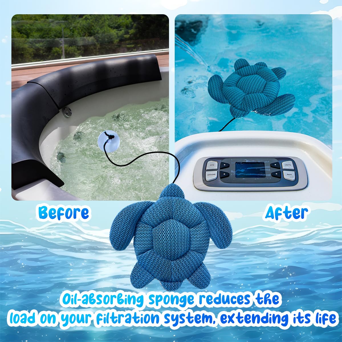 Quttisay Hot Tub Scum Absorber, Scum Turtle Hot Tub Cleaner Hot Tub Accessories 2 Pack Hot Tub Sponge for Scum Reusable Spa & Pool Cleaner Hot Tub Oil Absorbing Scum Absorber Keeps Water Clean