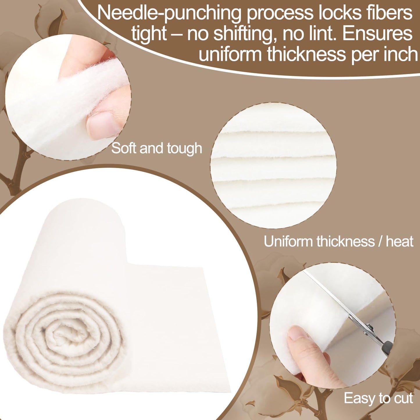 Natural Cotton Batting for Quilting Sewing Crafting & DIY Projects (68"x86", 150g/m² Lightweigh), Batting for Quilts