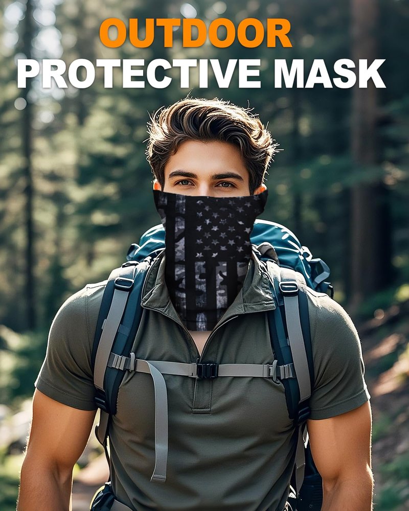 Lauzq 4Pack Neck Gaiter for Men Women Face Cover Mask Head Wrap Balaclava Headwear Bandana Headband Magic Scarf (A-Flag-1, one size)