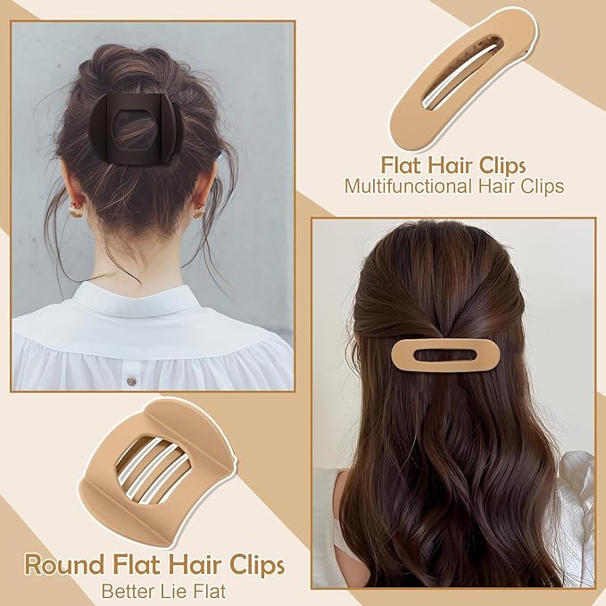 8 Pcs Flat Hair Clips for Women, 2 Styles Large Flat Claw Clips for Women, Strong Hold Non-slip French Hair Clips for Thick Thin Hair, Neutral Color