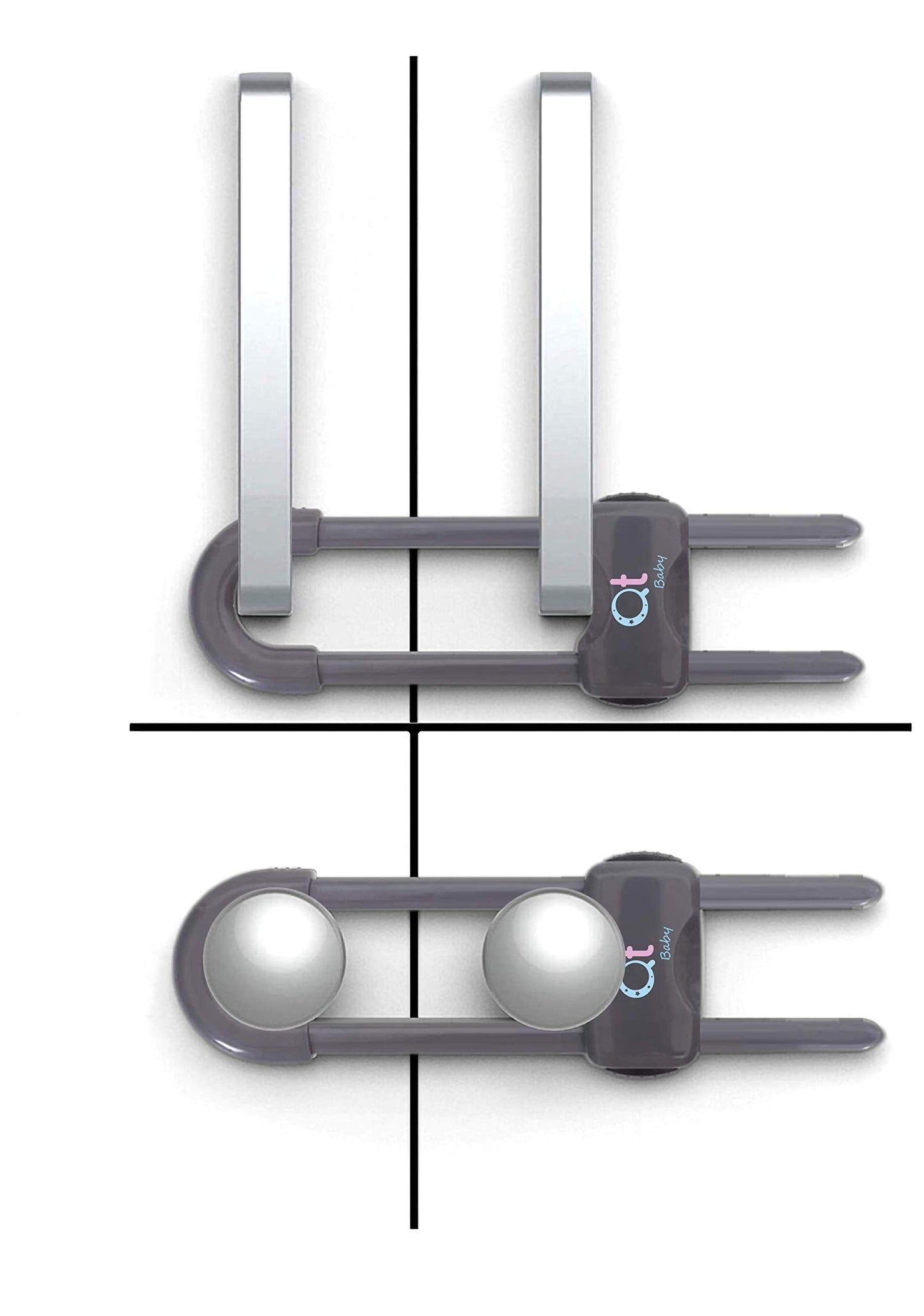 QT BABY Baby Proofing Cabinet Locks | Adjustable U Shaped Baby Safety Latches for Drawers, Fridge, Closet |Modern Baby Proofing Cabinet Lock with Extra Secure Lock Buttons (Pack of 8)