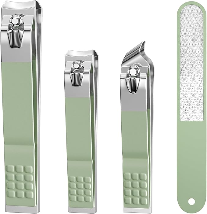DUCOO Nail Clipper Set, 4 PCS Ultra Sharp Nail Clippers for Men, Women, Adults Toenail Fingernail Clippers, Stainless Steel Nail Cutter & File, Green