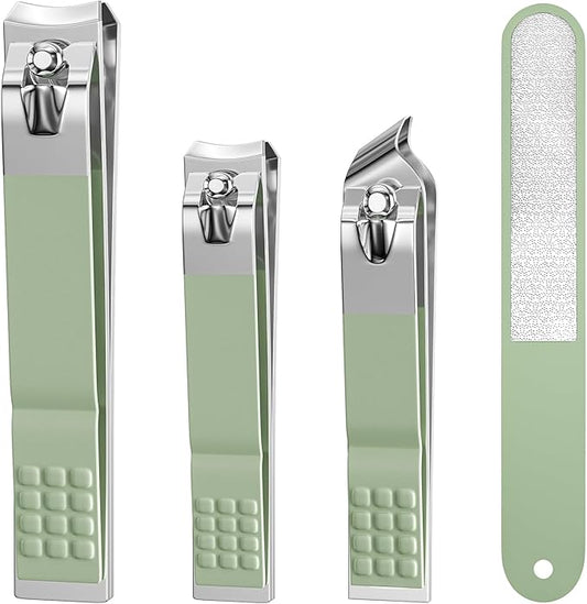 DUCOO Nail Clipper Set, 4 PCS Ultra Sharp Nail Clippers for Men, Women, Adults Toenail Fingernail Clippers, Stainless Steel Nail Cutter & File, Green