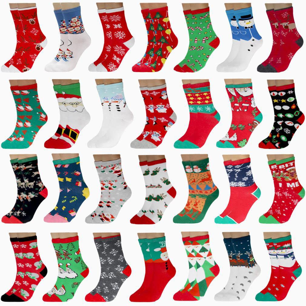 MarJunSep 28 Pairs Women's Christmas Holiday Socks Bulk for Unisex Adults Family Christmas Gifts Exchage Stocking Stuffers