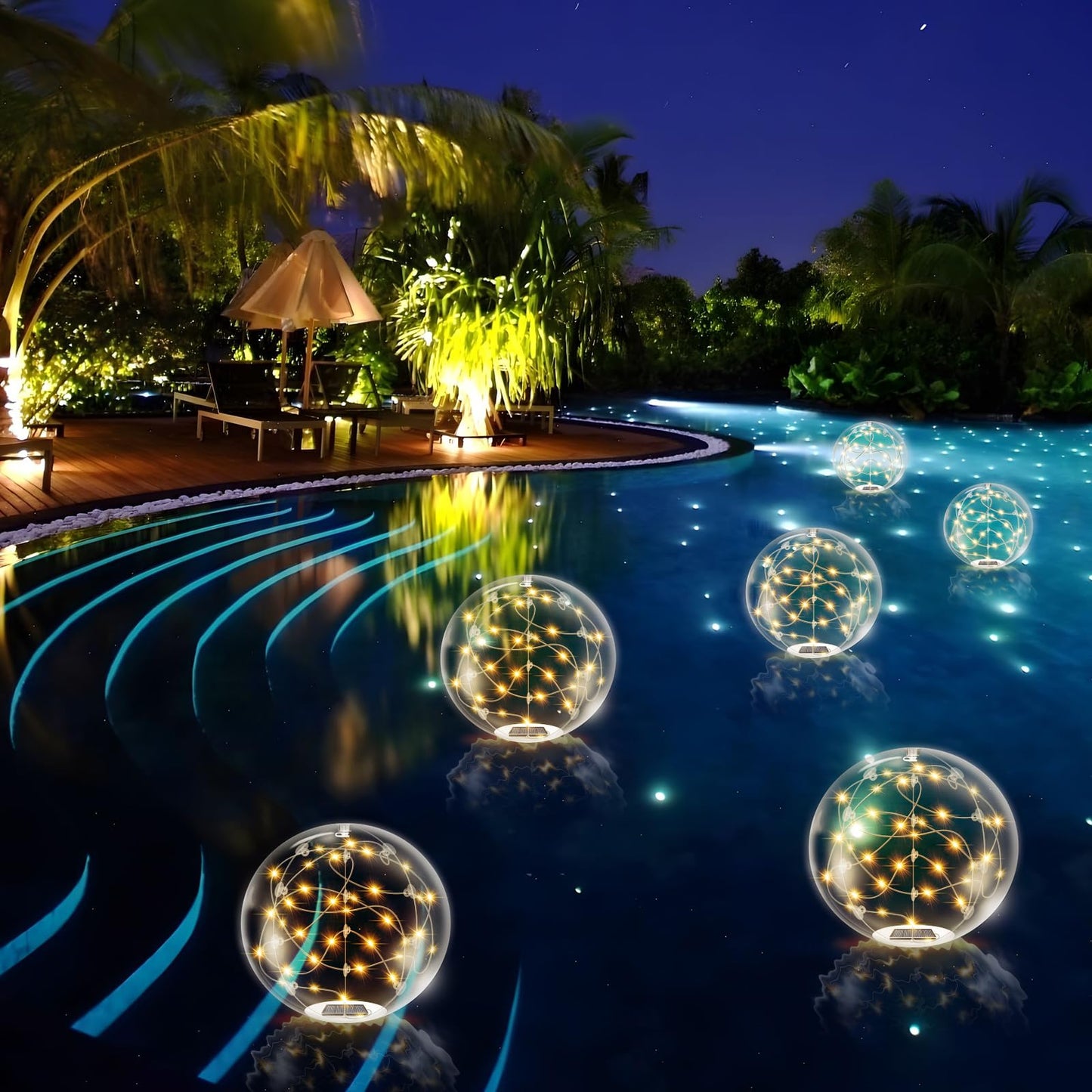 afzdby Floating Pool Lights Solar Powered,14 Inch 3000K Warm White Inflatable Glow in The Dark Balls,IP68 Waterproof Led Light up for Inground Pool,Christmas Decorations Outdoor Ornaments