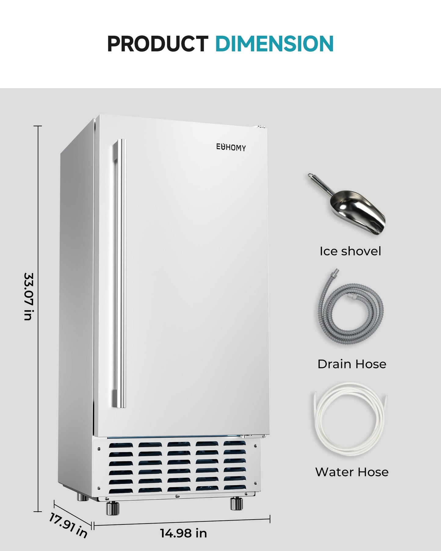 EUHOMY Under Counter Nugget Ice Maker Machine, 70Lbs/Day, Bulit-in Freestanding Ice Maker with Double Ice Baskets, Self-Cleaning & 24H Timer Ice Machine, for Home Use(Silver)
