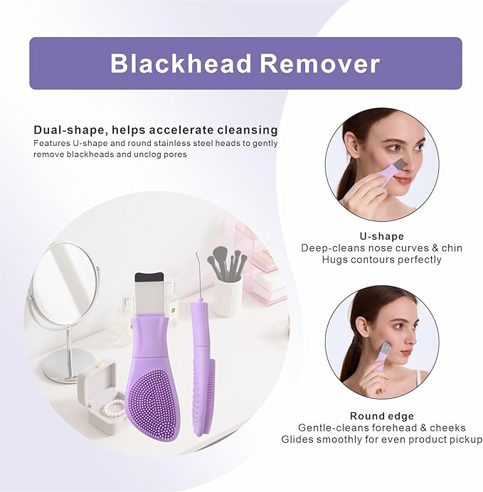 Blackhead Remover & Silicone Face Scrubber,Face Spatula,Facial Cleansing Brush, Pore Brush, Face Scrubber Exfoliator for Facial Deep Cleansing (Purple)