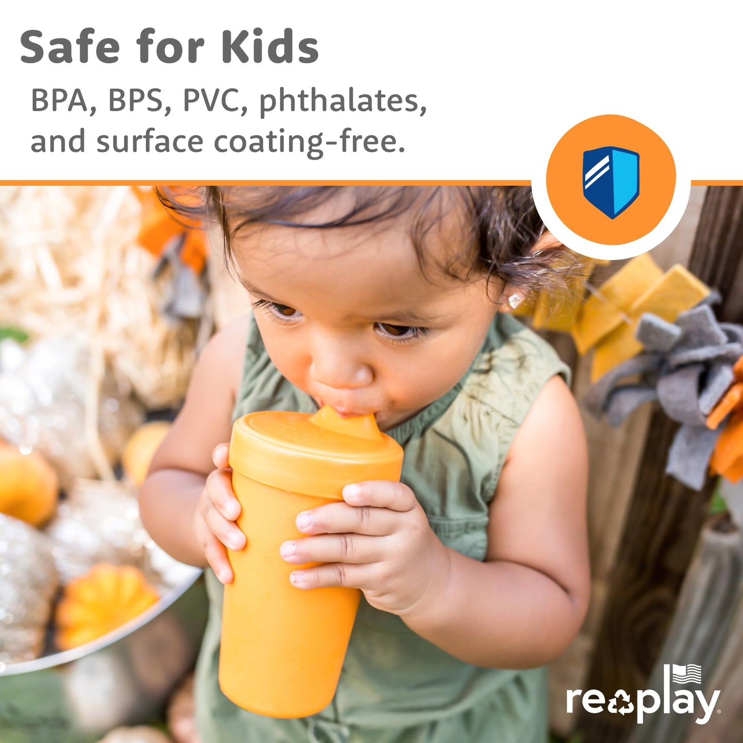Re-Play Spill-Proof Sippy Cups for Toddlers - Kids Reusable 10 Oz Set of 3, Dishwasher & Microwave Safe, Made in USA, A True Blue