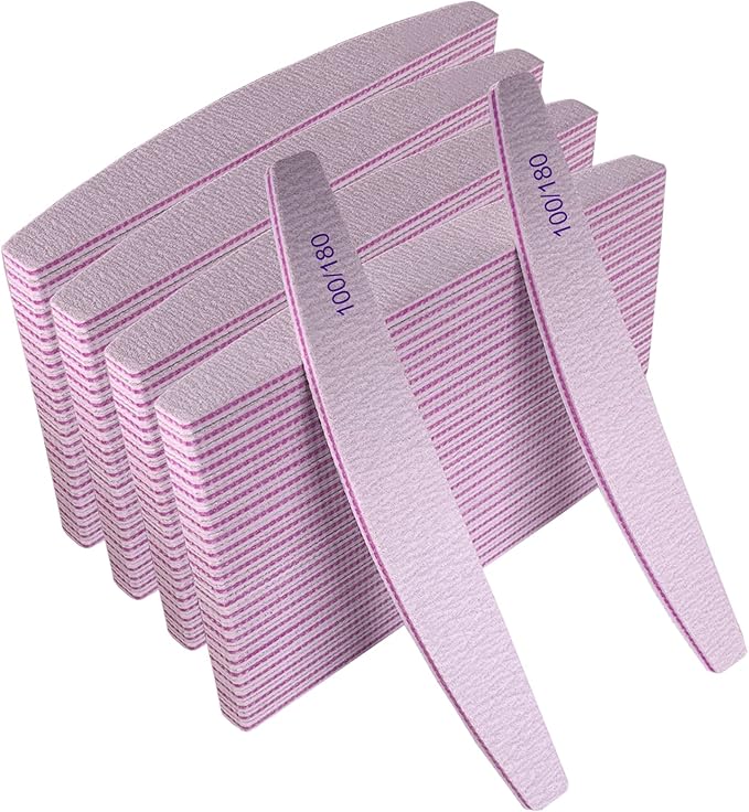 Nail Files (100 Pcs), 100/180 Grit Nail File Emery Board Bulk for Acrylic Nails and Natural Nails, Limas para Unas Acrilicas Profesional Pack Filers for Gel Nail Double Sided Manicure Curved Gray