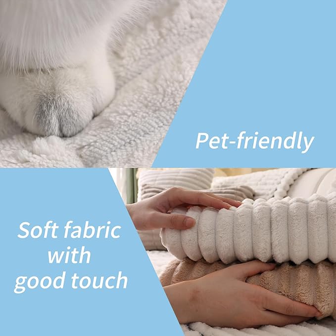 Couch Cover for Dogs Washable,Non Slip Fuzzy Durable Couch Covers for 3 Cushion Sofa Pet Friendly Sofa Cover Dog Thick Soft Slipcovers Protector Couches Mat Bed (White, 27.6" x 59"/70 x 150cm)