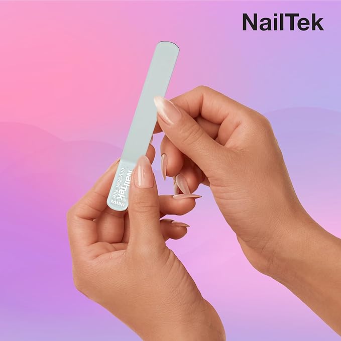 Nail Tek Crystal File - Glass Nail File with Case, Durable & Gentle for Natural Nails, Travel-Friendly Design, Fuchsia, Mini 3"