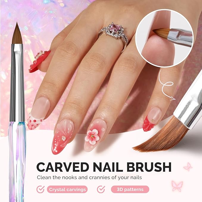 MelodySusie 4Pcs Nail Art Clean Up Brushes,Flat/Oval/Angled/Carved Gel Nail Brushes,For Nail Art Design Painting DIY and Cleaning Polish Mistake on the Cuticles Or Gel Application