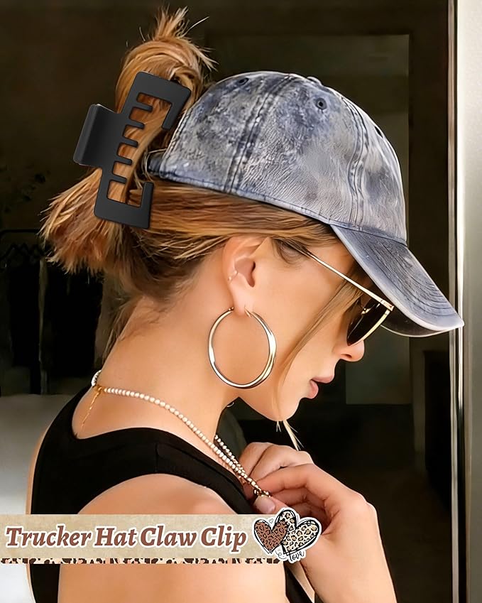 Hat-Friendly Claw Clips for Baseball Caps - 4 Pcs Trucker Hat Hair Clips for Women, Claw Clips for Thick Hair Hat Hairstyles, Gifts Hair Accessories