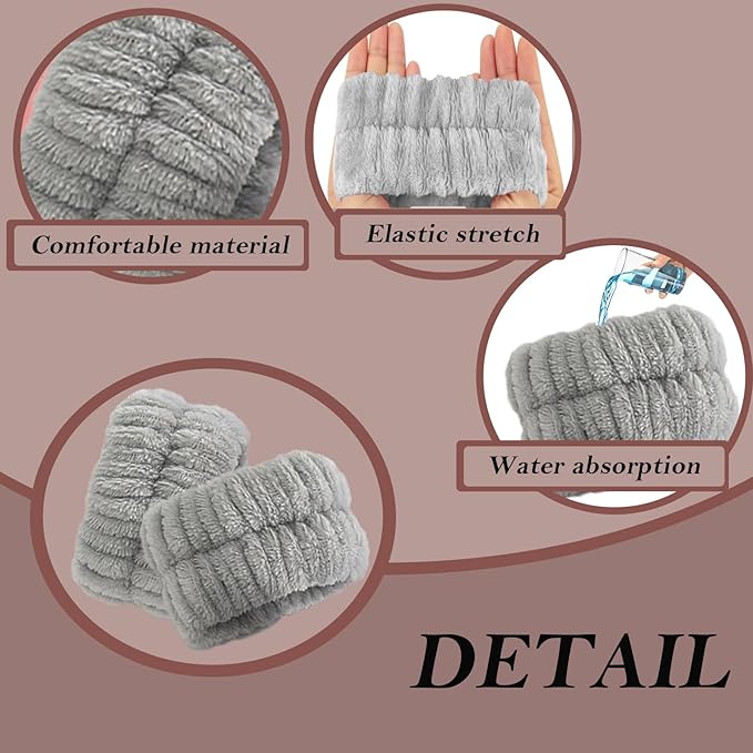 20 Pcs Wrist Bands for Washing Face, Elastic Absorbent Face Washing Wristbands, Women's Wrist Towels Spa Wristbands for Stop Water from Flowing Down Your Arm (Style 2)