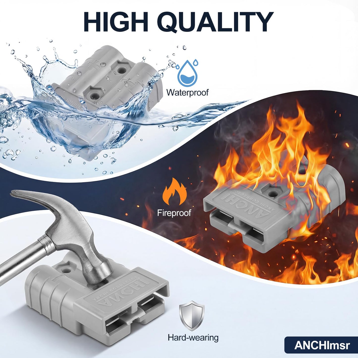50Amp Power Connector Plug 50A Quick Connect Disconnect 600 V 2 Pairs(4pcs) for 50Amp Battery Connector(8AWG, Grey)