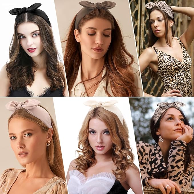 TOBATOBA Bow Headbands for Women Leopard Headband Cheetah Print Headband Cute Black Bow Head bands Women Top Knot Hairbands Hair Accessories