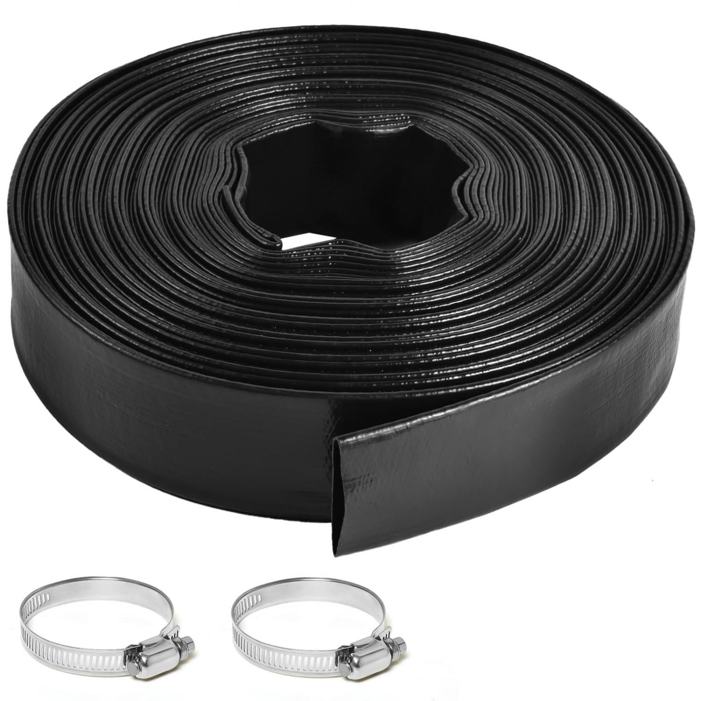 Gonioa Pool Backwash Hose 1 1/2 Inch Diameter x 100 Feet - Heavy-Duty PVC Pool Drain Hose, Reinforced Discharge Hose with Clamp for Swimming Pools, Black