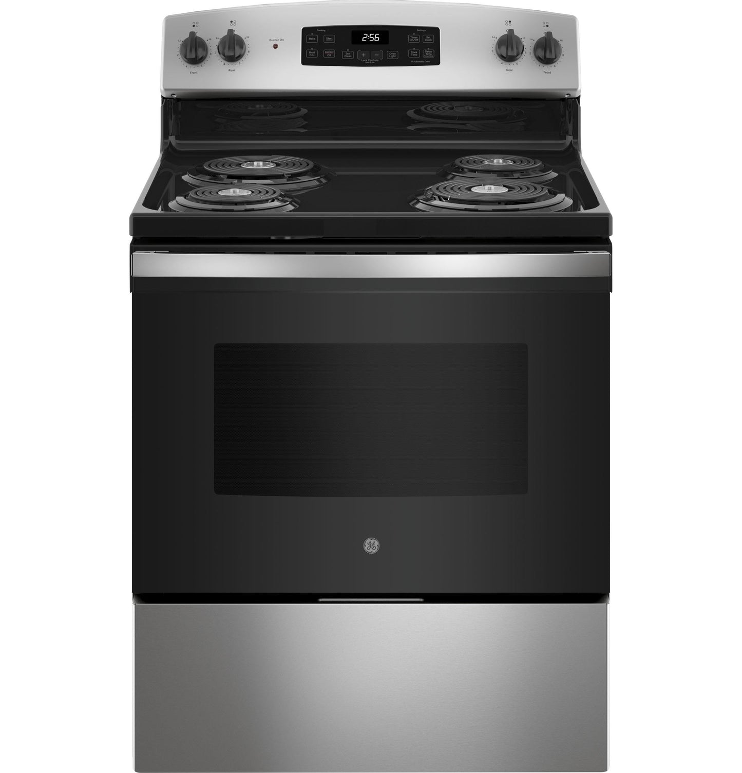 GE 30 in. 4 Burner Element Free-Standing Electric Range in Stainless Steel JB256RTSS