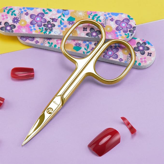 LIVINGO Professional Nail Cutter Scissors, Multi-purpose Sharp Curved Blade Stainless Steel Manicure Cuticle Pedicure Fingernail & Toenail Grooming Tool with Case, Eyebrows/Eyelash Use, 3.5" Gold