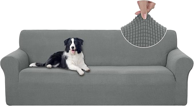 U-NICE HOME 4 Seater Stretch Couch Cover Sofa Cover Washable Sofa Slipcover Furniture Protector for 3 Cushion Couch Sofa Pet Friendly, Grey