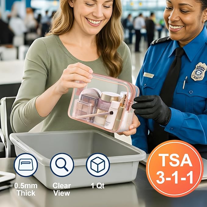 PACKISM TSA Approved Toiletry Bag 3 Medium - Quart Size Clear Makeup Bag for Carry On, Airport Security Compliant Clear Travel bag for Toiletries with Reinforced Seams, Blue Purple Pink