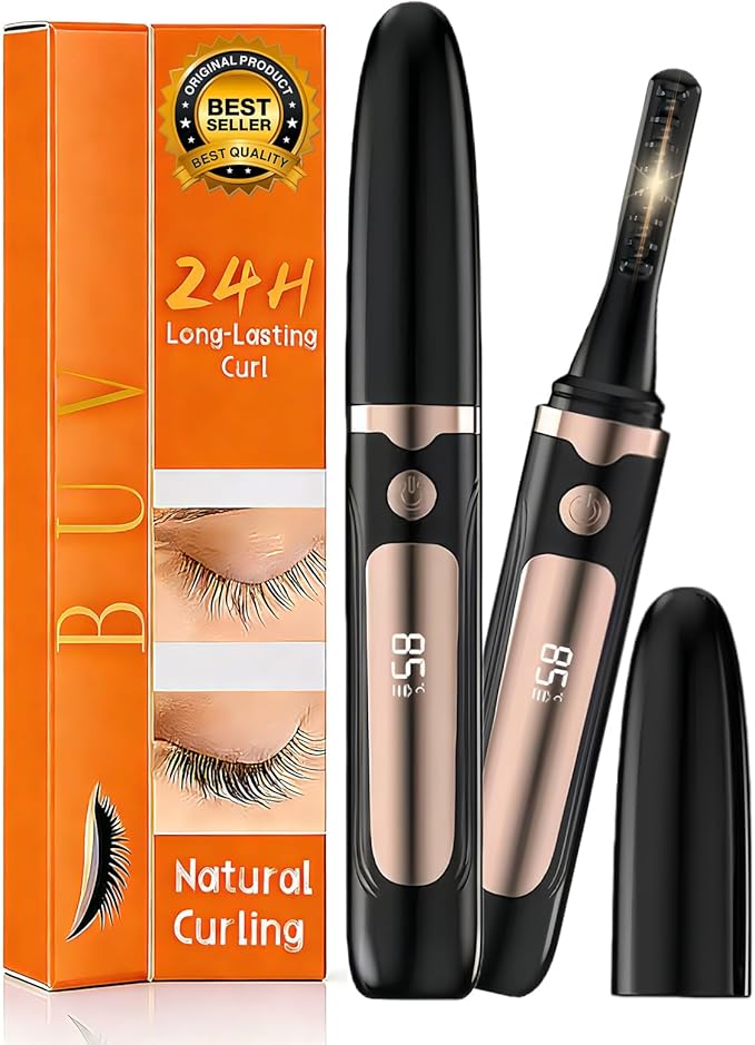 Heated Eyelash Curler – Fast 5s Heat-Up, USB Rechargeable Electric Eyelash Curler, LED Display, Anti-Burn, 24H Long-Lasting Curl, Perfect Gift for Women (Black A1)