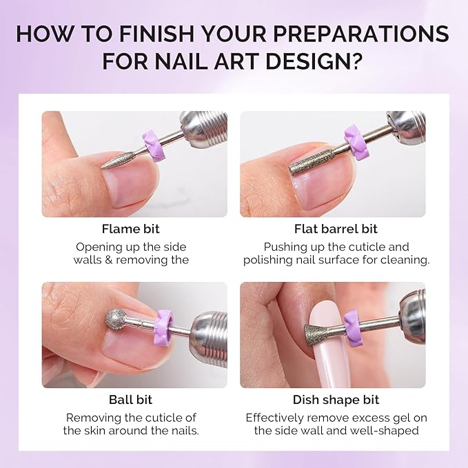 MelodySusie Nail Drill Bits, 10Pcs Diamond Sanding Bit Set with 40pcs Sanding Bands (#120#180#240 Grits) with 6.65mm Mandrel Bit, Nail Gel Polish Remover Tool for Acrylic Nails Manicure Nail Prep