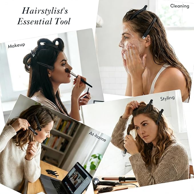12Pcs 4.3” Long Hair Sectioning Clips, Creaseless Non-Slip Hair Styling Clips with Silicone Band, Professional Sectioning Hair Clips for Styling, Cutting and Rollers