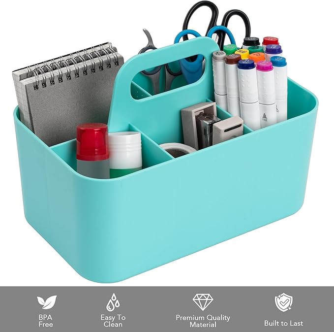 Tiawudi Multipurpose Caddy Organizer, Plastic Caddy with Handle, Stackable Desk Organizer for Stationery, Marker and Pencil, Office Supplies Organizer, Dorm Caddy