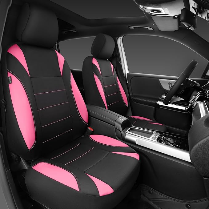 CAR PASS Waterproof Car Seat Covers Front Seats Only with 5mm Composite EVA, Neoprene Car Seat Cover Separate Headrest Cover, Quick Setup Universal Fit for Car SUV Trucks,Airbag Compatible Black Pink